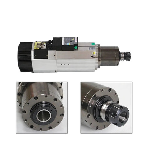 No Nonsense 9Kw Automatic Tool Change Cnc Spindle Featuring Bulletproof Air Cooling Built Solid For All Day Shop Grind With Iso30 Rapid Swap Chuck Setup, showing spindle and chuck details.
