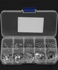 120 Piece E Clips Retaining Snap Ring Kit In 304 Stainless Steel With Plastic Storage Box Sizes M1.5 Through M10 Circlip Assortment