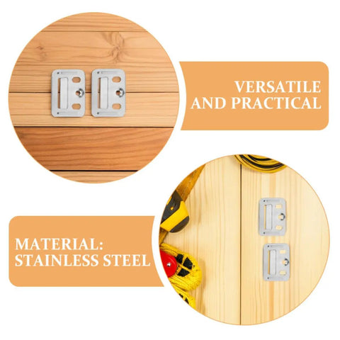 100 Piece Stainless Steel Wall Panel Buckles Hardcore Snap Lock Mounting Clips on wood, showcasing practical design and material details.