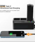 DJI Mavic 3 Pro Battery Charger Hub 200W Fast Charging Station with 100W Type-C Fast Charge connected to smartphone.