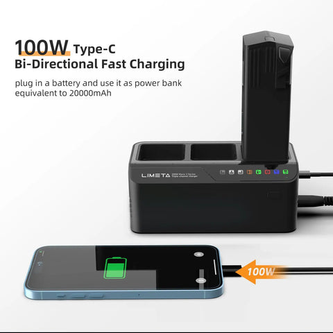 200W Triple Battery Charger Hub for Mavic 3 Pro Classic And Enterprise showing Type-C charging phone