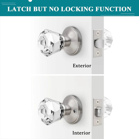 6 Pack Slick Crystal Passage Door Knobs With Faceted Diamond Glass, Satin Nickel Rosette, Non Locking Interior Door Hardware For Hallway And Closet