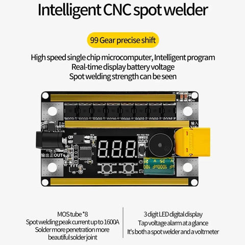 Digital Power Spot Welder Control Board Kit with 99 gears and LED display for lithium battery spot welding.