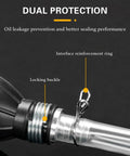 Close-up of Hand Fuel Siphon Pump For Fast Transfer No Spill Easy Pour High Flow Manual Siphon with dual protection features.