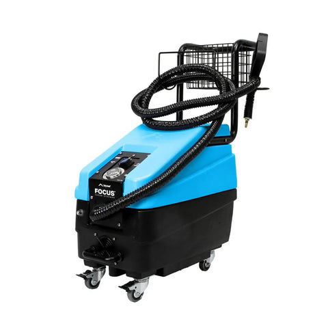 Pro Grade Heavy Duty Commercial Steam Cleaner 1750W with 5 gallon tank, blue and black design, wheels for easy movement.