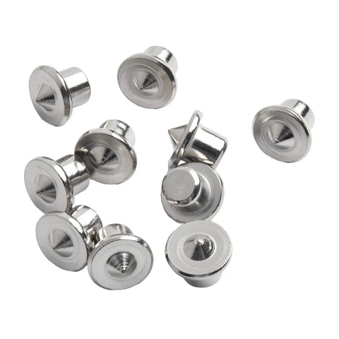 Pro Grade Dowel Center Pin Set For Woodworking, ten steel alignment pins with chrome plating for 6, 8, 10, 12mm markings.