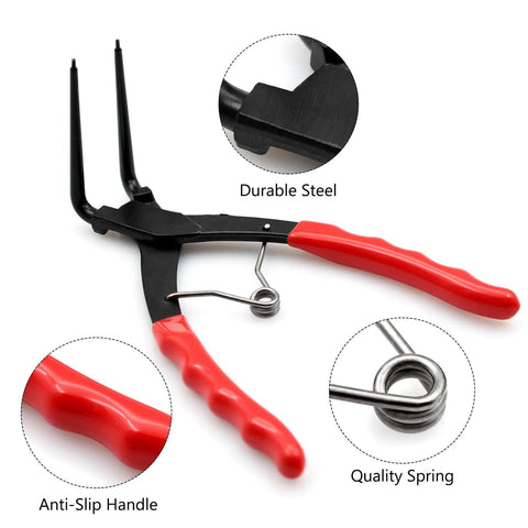 90 Degree Long Nose Snap Ring Pliers For Internal Circlip And Master Cylinder Retaining Rings, featuring anti-slip handles, durable steel construction, and quality spring.