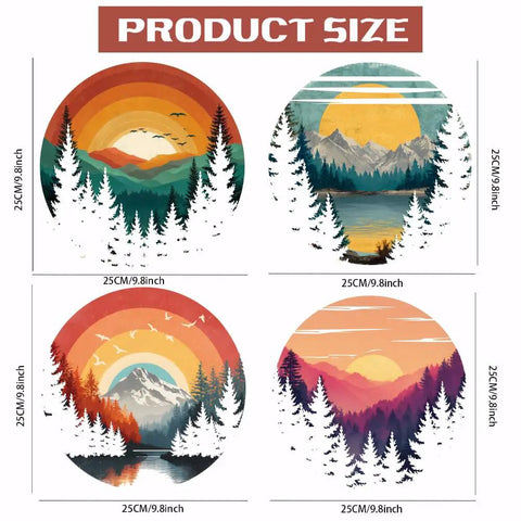 Dope Retro Mountain Iron On Patches Set 4 Colorful Forest Themed Heat Transfer Stickers for clothing 25x25 cm each