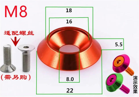 10 Piece Aluminum Countersunk Flat Head Screws With Decorative Washers Kit For DIYers, Robotics, 3D Printing, Electronics Enclosures, And RC Cars, Smooth, Secure, Scratch Free Assembly M8 size