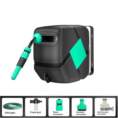 Hassle Free Retractable Hose Reel Kit With Auto Wind Spool And 180 Degree Swivel Spray Nozzle For Fast Car Wash Or Garden Watering Slick Wall Mount Setup Keeps Lines Tangle Free And Ready To Roll