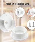 Plastic Closet Rod Bracket Holder Set For One And Three Eighths Inch Rods White U Shaped Open Socket Brackets With End Flange For Closets And Shower Curtain Rods Includes Mounting Screws Two Pack, white plastic bracket and screws