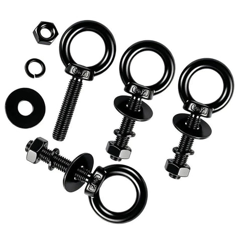 Beefy Four Piece Heavy Duty Lifting Ring Eye Bolt Kit In Stainless Steel 304 With Nuts Washers And Spring Washers M12 By 50mm Threads Half Inch By Two Inch Size Easy Install For Hoisting And Rigging, black eye bolts