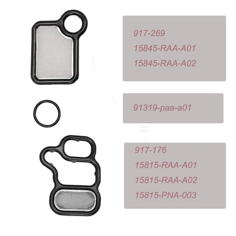 Honda VTEC Solenoid Gasket Kit With VTC Solenoid Spool Valve Cover O Ring For 2002 To 2015 Accord Element Civic CRV Si RSX Type S TSX Acura RSX Direct Replacement Budget Friendly with gaskets and O-rings visible