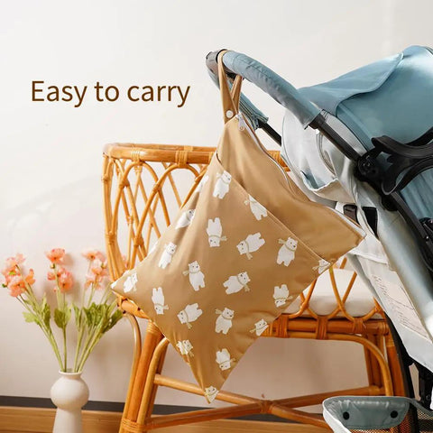 Two Pocket Wet Dry Bag Set With Handle Waterproof Reusable Storage hanging on stroller