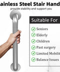 Heavy Duty Metal Stair Handrail Built Like A Tank For Wall Mounted Safety Grab Bar And Step Support No Sweat Install Up To 300 Pound Rust Resistant Powder Coat Finish with a hand gripping stainless steel