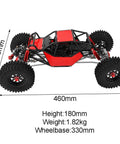 Beefy 330mm Wheelbase Rock Crawler Frame Chassis With SCX10 Axles Nylon Roll Cage Independent Shocks LCG Transmission Steel Gears One Tenth RC Crawler Upgrade For Axial SCX10 Red, top view with dimensions shown.