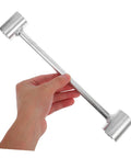 Pro Grade Adjustable Hinge Wrench For Heavy Duty Doors And Furniture, ergonomic tool held by hand, showing metal construction.