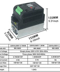 VFD Inverter For Spindle Motors And Drilling Machines, 750W 1500W 220V Input To 380V Output, Single Phase 220V In, Three Phase 380V Out, 0 To 400Hz Range, 50/60Hz, Works With 380V Async Motors, black 155x82x135mm