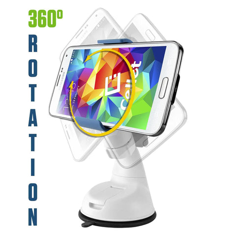 Universal Car Phone Mount Holder With Industrial Strength Sticky Gel Pad And Quick One Hand Release Cradle For Dashboard Windshield showing 360 degree rotation.