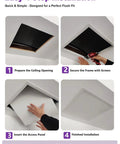 Easy 4-step installation guide for 24x24 Flip-Up Ceiling Access Panel No Sweat Install Push Pop Cover Lift-Up Hinge for Attic Plumbing HVAC.