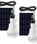 Two portable solar light bulb 350LM LED lanterns with solar panels and cables for camping, hiking, and emergencies