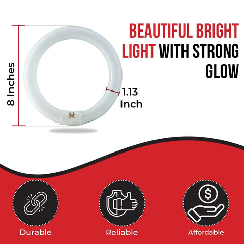 22W 8 Inch Round T9 Fluorescent Circline Light Bulb Cool White 4100K 1120 Lumens G10Q 4 Pin Base with dimensions