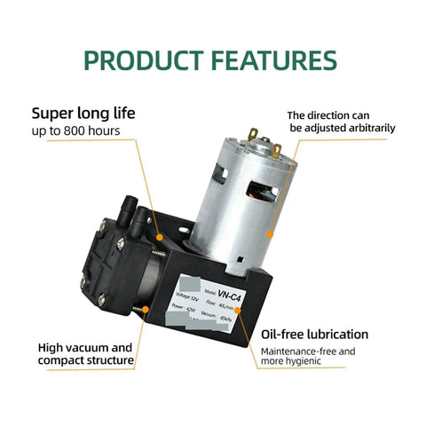 Compact 40L Min Mini Dc Vacuum Pump With Negative Pressure Suction Piston Cupping Oil Free And Maintenance Free Small Vacuum Pump For High Efficiency Home Use VN C4 Dc12 Model