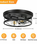 Black Industrial Round Flush Mount Ceiling Lights 2 Pack For Hallway Bedroom And Kitchen, dimensions and features displayed
