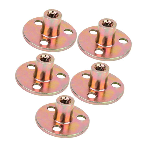 Five Three Hole Flange Nut With Galvanized Finish M8, rugged tee nut for secure mounting, perfect for wood and metal projects.