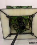 Bottom view of Handmade Tiffany Style Stained Glass Birdhouse Table Lamp With Sunflower Design For Home Decor 7 Inch High