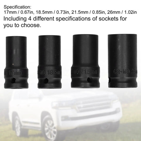 Heavy Duty Locking Wheel Nut Removal Sockets Kit With Thin-Walled Aluminum Alloy Impact Tools And Protective Inserts For Tough Bolts On Your Car Or Truck That Get You Outta Trouble Fast, 17mm 18.5mm 21.5mm 26mm