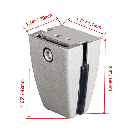 Rock Solid Aluminum Desk Partition Clamps 20 Pack featuring sleek silver finish, measures with dimensions for precise workspace setup.