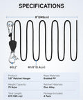 8 Ft Adjustable Ratchet Tie Downs 4 Pack With Quick Lock Pulley System And 75 Lb Per Strap Capacity specifications chart