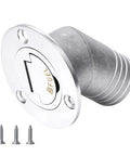 Front view of BocBoz 1-1/2 inch stainless steel boat fuel deck filler with keyless cap and mounting screws