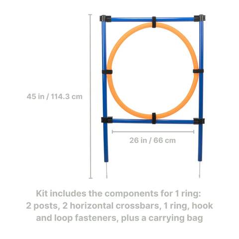 Dog Agility Ring Jump 22 Inch Diameter For Training And Fun At Home Portable Pro Grade Gear with components and measurements.