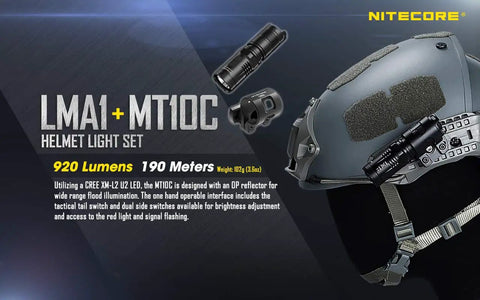 920 Lumen ARC Rail Tactical Helmet Light Rechargeable Rotary Mount With Red Light 360 Degree Rotation Eight Position Lock