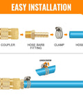 Diagram showing installation of Six-Pack 1/4 Inch Brass Hose Barb Fittings With 1/4 Inch Male NPT Thread To Barb End Adapters.