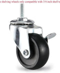 Heavy Duty 2 Inch Caster Wheels With 1/4-20 Threaded Stem Set Of 4 Durable Badass Rubber Treads for wire shelving
