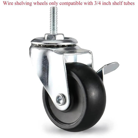 Heavy Duty 2 Inch Caster Wheels With 1/4-20 Threaded Stem Set Of 4 Durable Badass Rubber Treads for wire shelving