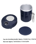 Smart Heated Coffee Mug With Portable Temperature Control Cup And Electric Warmer, navy blue design with a silver handle and base.