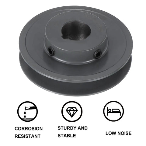 V Belt Sheave 7/8 Inch Bore, 3.45 Inch OD, Single Groove Web Sheave, Cast Iron, Bored-To-Size Pulley, Shaft Mount, Fits 4L Or A Belts, Durable Wear-Resistant Power Transmission Component on white background