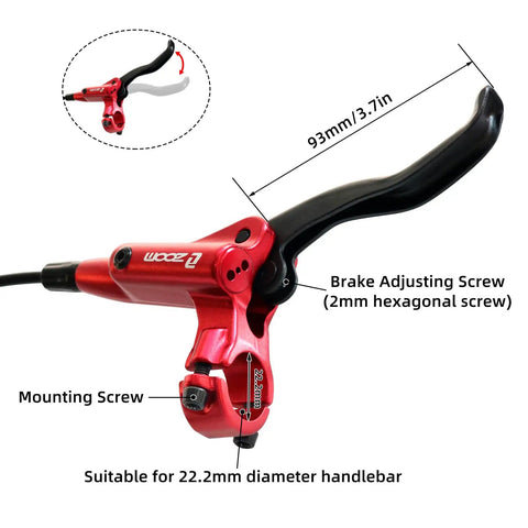 Close-up of HB875 Two-Piston Hydraulic Disc Brake Set for Mountain Bikes, front lever, 1450mm line, aluminum alloy.