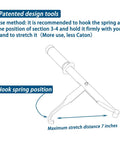 Top Access Universal Upholstery Spring Stretcher Lever Kit Slick Tool for Sofa and Recliner Repair, showing hook spring position and max stretch distance.
