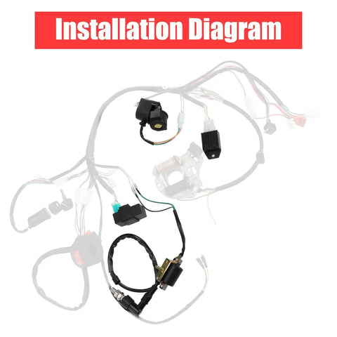 Installation diagram of Ignition Coil Starter Solenoid Voltage Regulator CDI Kit For Chinese ATV Quad Dirt Bike Go Kart