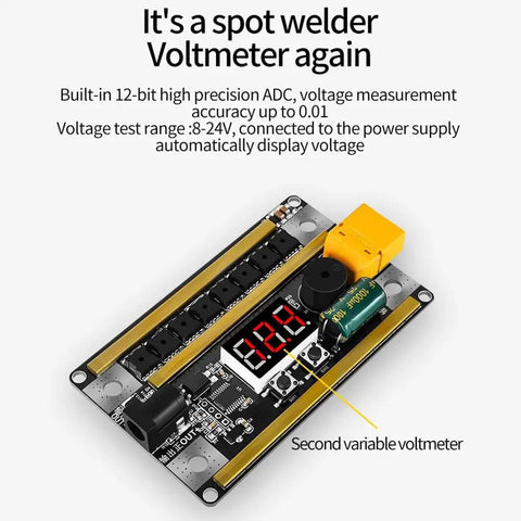 Digital Power Spot Welder Control Board Kit With Dialed In 99 Gears 8V 24V Range, close-up of display and components.