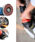 Person using Workhorse 40 Pack 4.5 Inch Flap Discs 40 Grit Aluminum Oxide Abrasive Sanding Wheels on metal with angle grinder