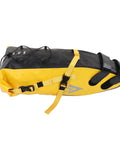 Bikepacking Saddle Bag 13L Waterproof 500D PVC Cargo Pack With Secure Buckle And Rope Attachment, yellow and black design