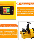 Rugged Industrial 3 In 1 Electric Pipe Threading Tool For Half To Two Inch Pipes With Durable Alloy Steel Cutter Head That Handles Water Gas And Electrical Conduit Jobs Like An Absolute Badass 220V showcasing waterproof switch and alloy construction.