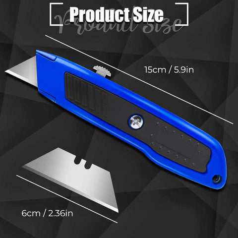 Box Cutter Set 4 Pack Retractable Utility Knives for DIY and Home Use with Ergonomic Grips, Removable Blades, 15cm blue cutter
