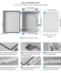 Heavy Duty Waterproof Electrical Enclosure Box Ip67 Rated Abs Plastic Housing With Stainless Steel Fasteners Beefy Outdoor Junction Case For Diy Wiring Projects Keeps Your Setup Bone Dry And Locked Down, detailed interior size and features.